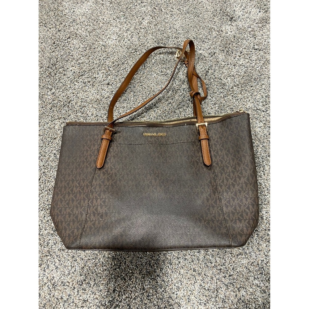 Michael Kors Voyager Tote Bag Brown Signature Logo Monogram Shoulder Bag